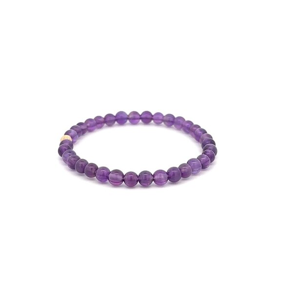 Natural Amethyst Mini 4mm Stretchable Bracelet 14k Gold Bead Charm Stardust - Picture 5 of 6